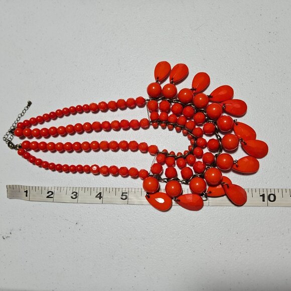 Vintage Red Beaded Bib Necklace Multi Strand Teardrop Accents Retro Jewelry - Picture 5 of 6
